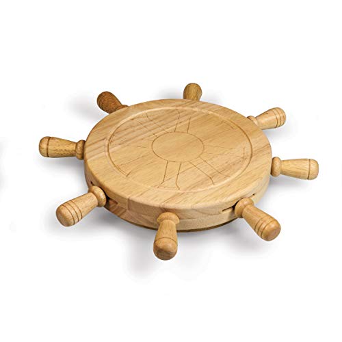 PICNIC TIME Mariner Cheese Board and Tool Set, Charcuterie Board Set, Wood Cutting Board with Cheese Knives, (Parawood)