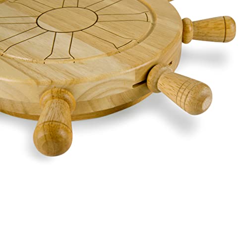 PICNIC TIME Mariner Cheese Board and Tool Set, Charcuterie Board Set, Wood Cutting Board with Cheese Knives, (Parawood)