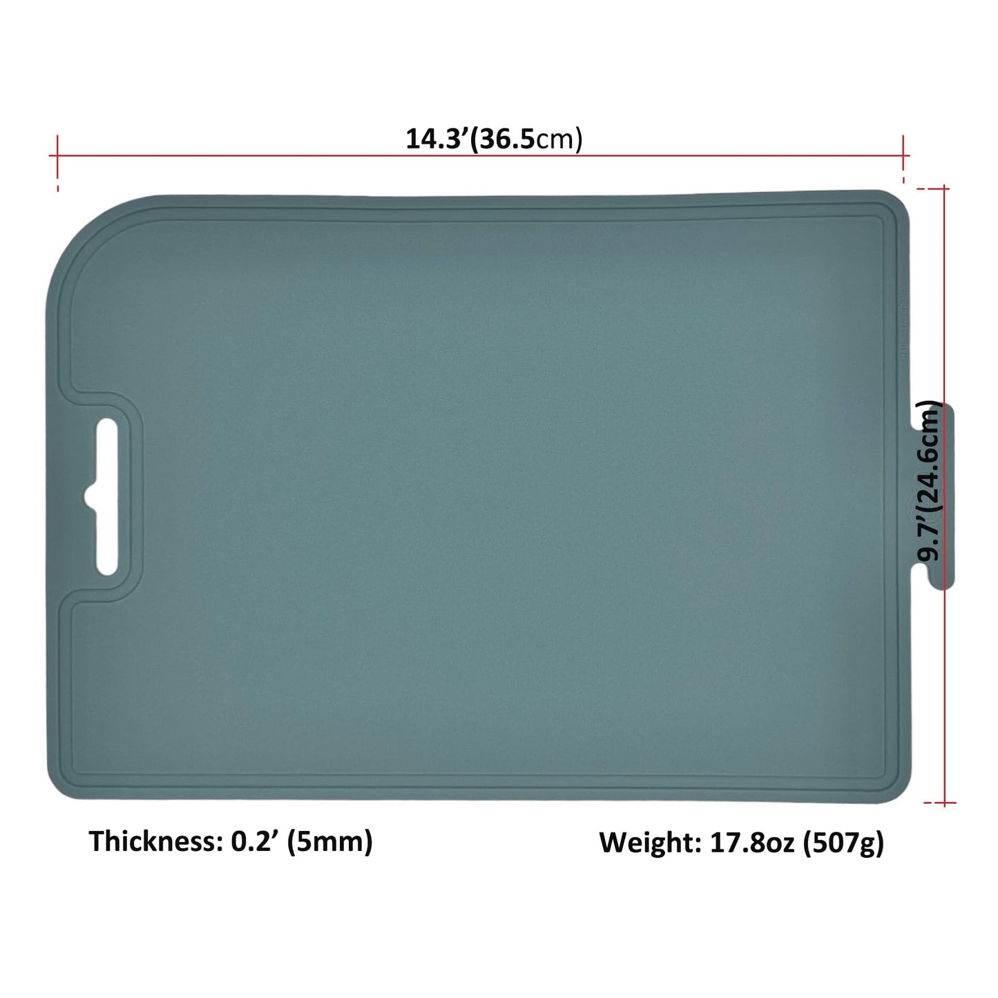 cozymomdeco Korean Made Thick Silicone Double-Sided Usable Cutting Board 14.3" x 9.7" Foldable Design Drip Groove Grip Handle Dishwasher Safe 1PCS Gift for Mom (Mint)