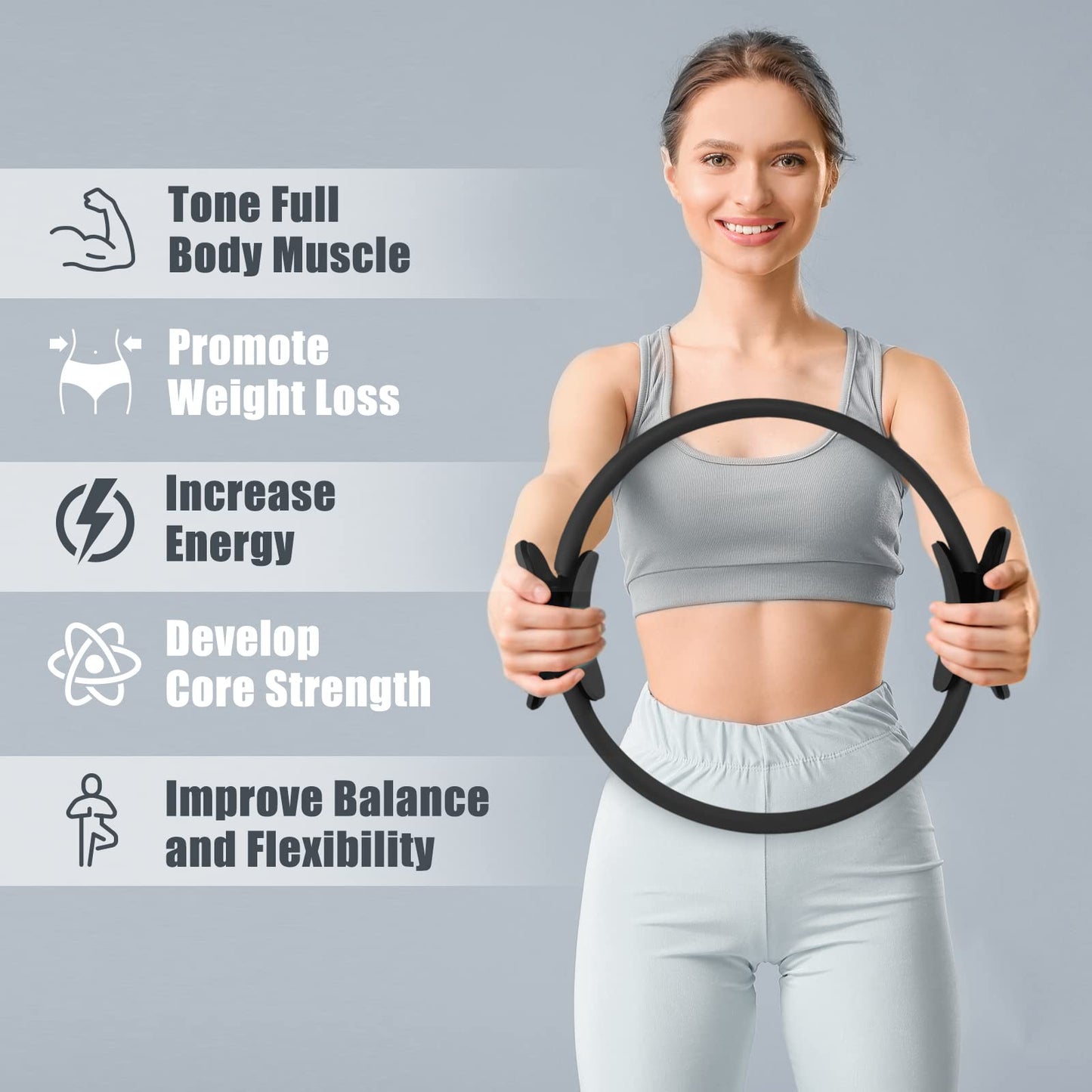 (BLACK) - RitFit Pilates Ring - Premium Power Resistance Full Body Toning Fitness Circle - with Carrying Bag and Bonus eBook