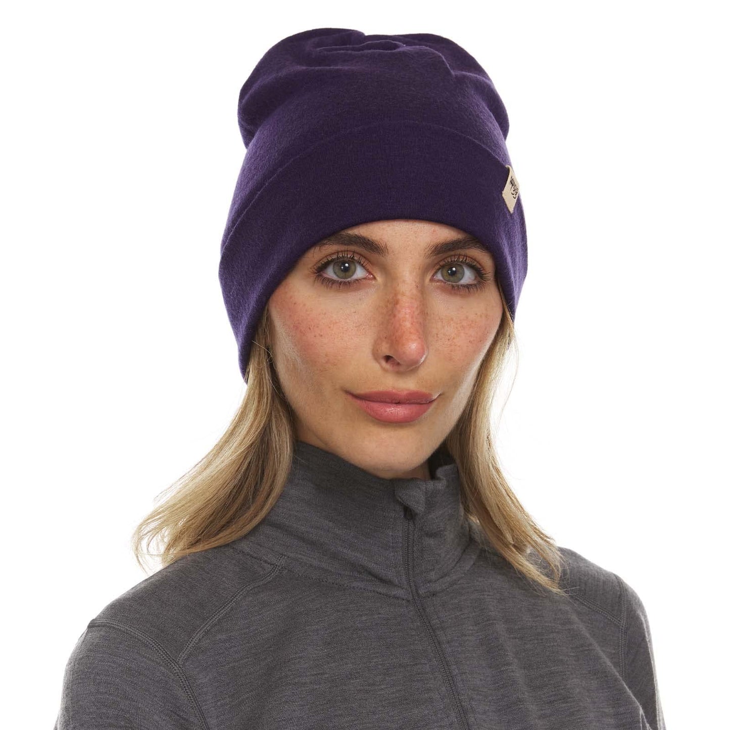 100% Merino Wool Ridge Cuff Beanie - Unisex Warm Winter Hat - Dark Purple