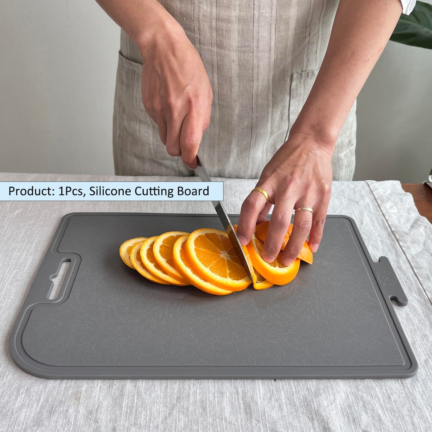 cozymomdeco Korean Made Thick Silicone Double-Sided Usable Cutting Board 14.3" x 9.7" Foldable Design Drip Groove Grip Handle Dishwasher Safe Mint Color 1PCS Gift for Mom (Gray)