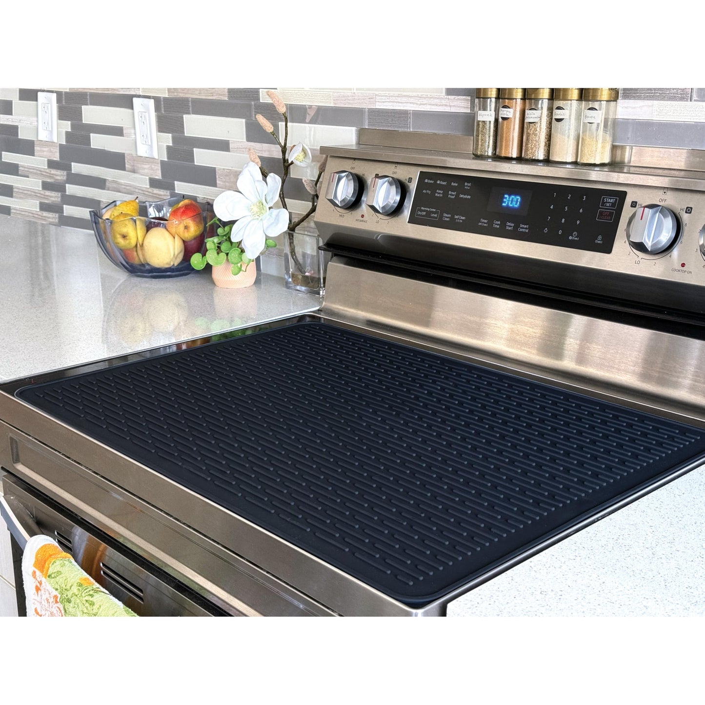 Abra® Silicone Stove Top Covers for Electric Stove | Premium 100% Food Grade Silicone Stove Mat | Glass Cooktop Protector (28x20, Jet Black)