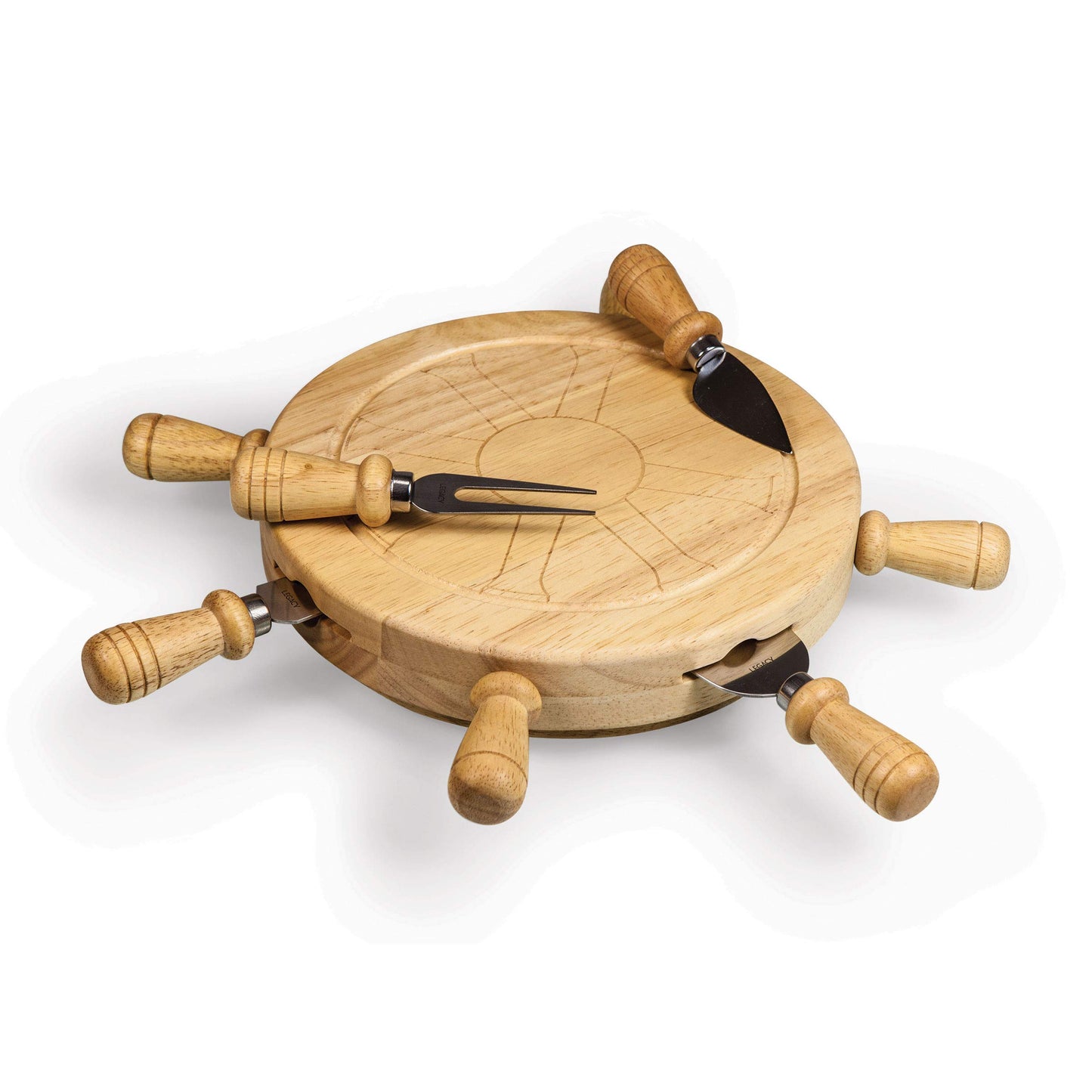 PICNIC TIME Mariner Cheese Board and Tool Set, Charcuterie Board Set, Wood Cutting Board with Cheese Knives, (Parawood)