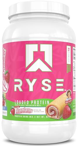 "RYSE Up Supplements" Loaded Protein Powder | 25g Whey Protein Isolate &amp; Concentrate | Added Prebiotic Fiber &amp; MCT's | High Protein, Low Carb, Low Sugar | 2LB (Strawberry Shortcake Rolls)