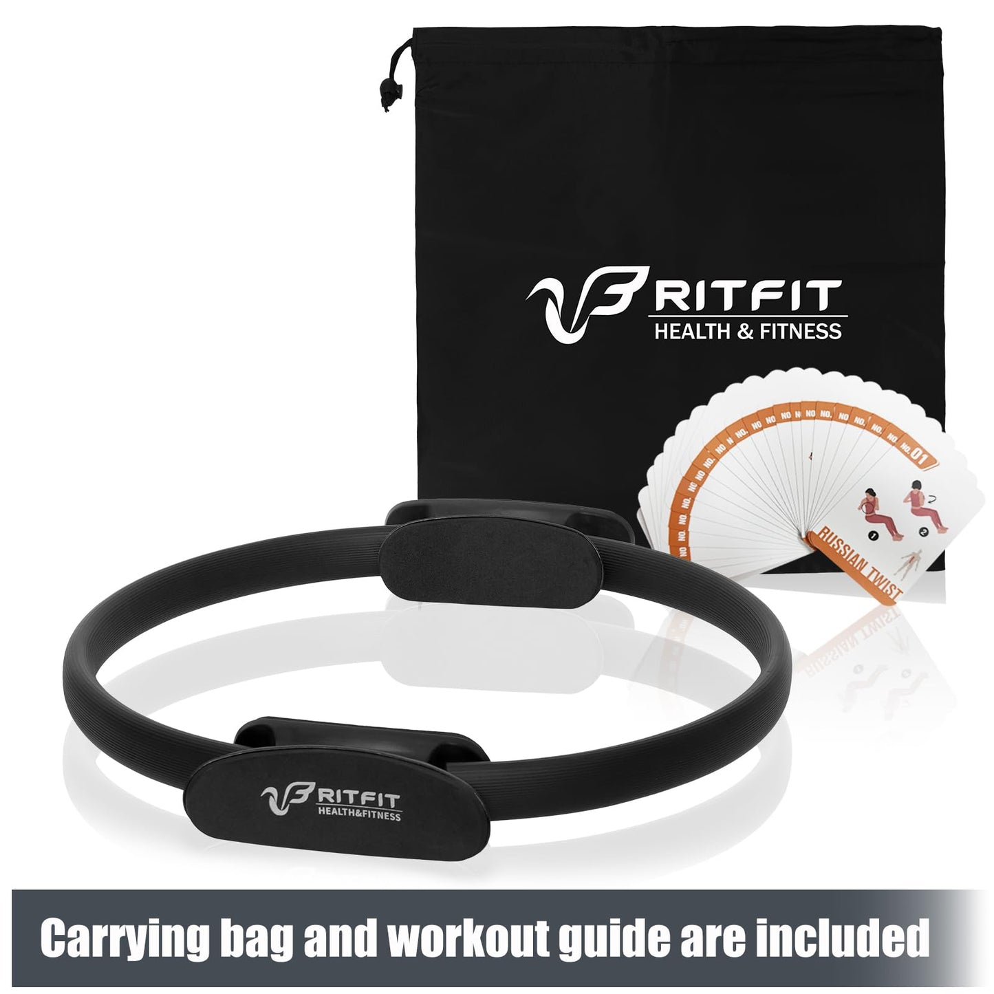 (BLACK) - RitFit Pilates Ring - Premium Power Resistance Full Body Toning Fitness Circle - with Carrying Bag and Bonus eBook