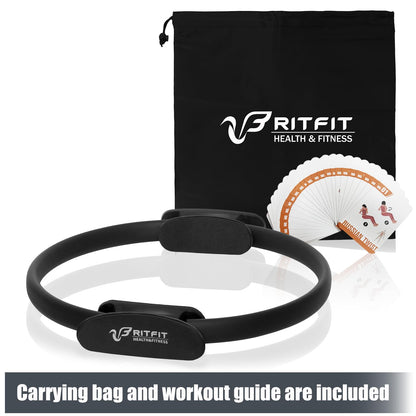 (BLACK) - RitFit Pilates Ring - Premium Power Resistance Full Body Toning Fitness Circle - with Carrying Bag and Bonus eBook