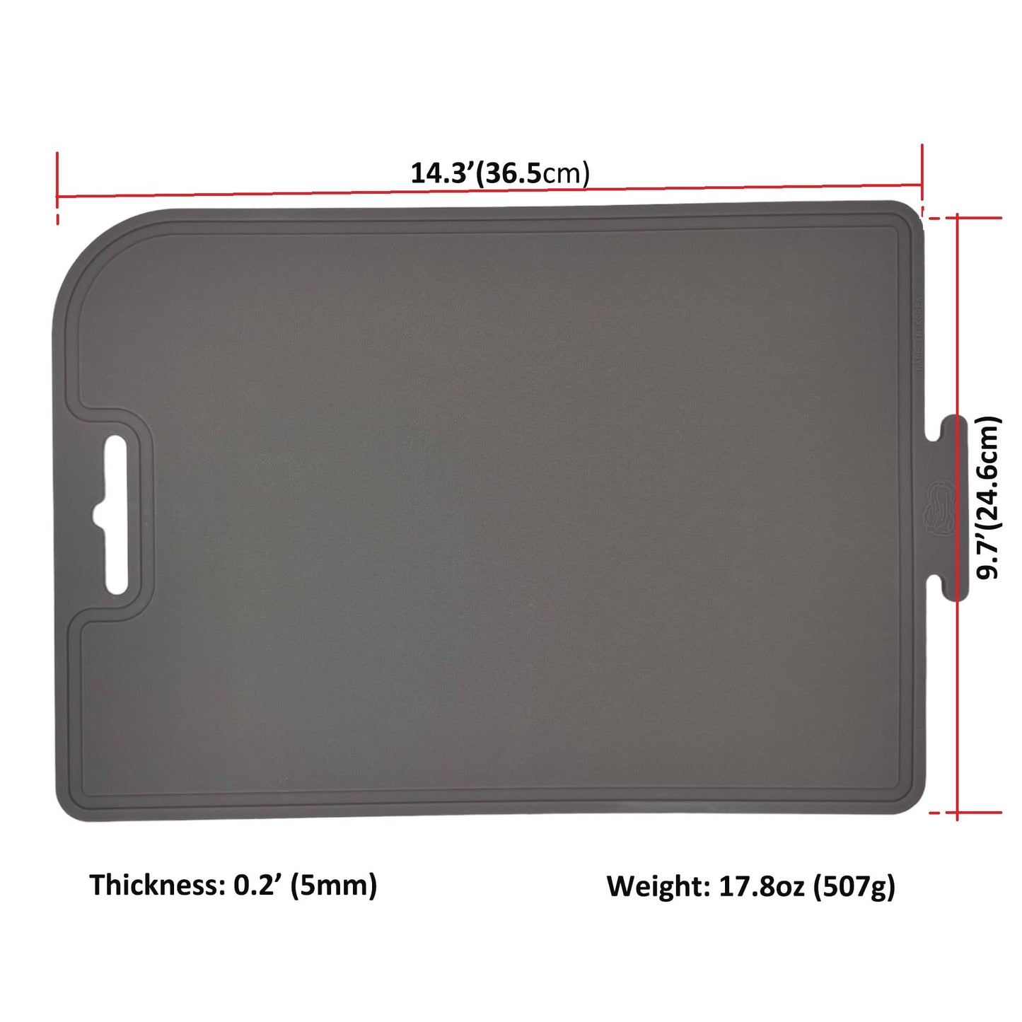 cozymomdeco Korean Made Thick Silicone Double-Sided Usable Cutting Board 14.3" x 9.7" Foldable Design Drip Groove Grip Handle Dishwasher Safe Mint Color 1PCS Gift for Mom (Gray)