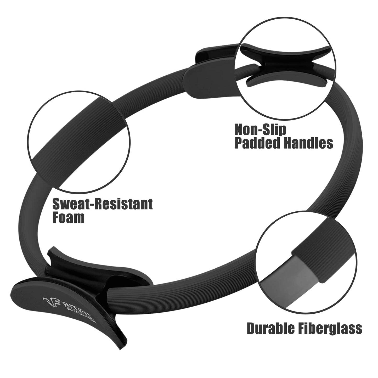(BLACK) - RitFit Pilates Ring - Premium Power Resistance Full Body Toning Fitness Circle - with Carrying Bag and Bonus eBook