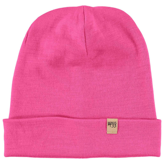 100% Merino Wool Ridge Cuff Beanie - Unisex Warm Winter Hat - Blaze Pink