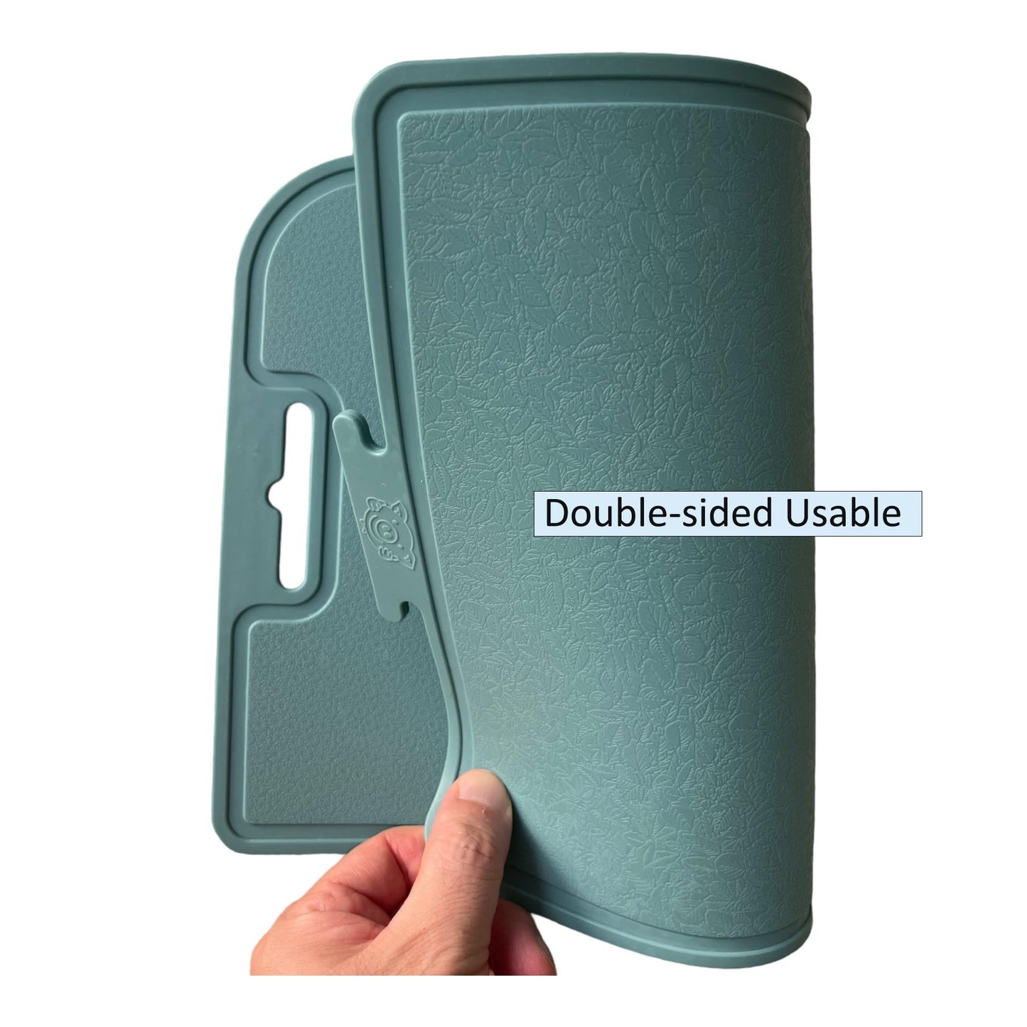 cozymomdeco Korean Made Thick Silicone Double-Sided Usable Cutting Board 14.3" x 9.7" Foldable Design Drip Groove Grip Handle Dishwasher Safe 1PCS Gift for Mom (Mint)