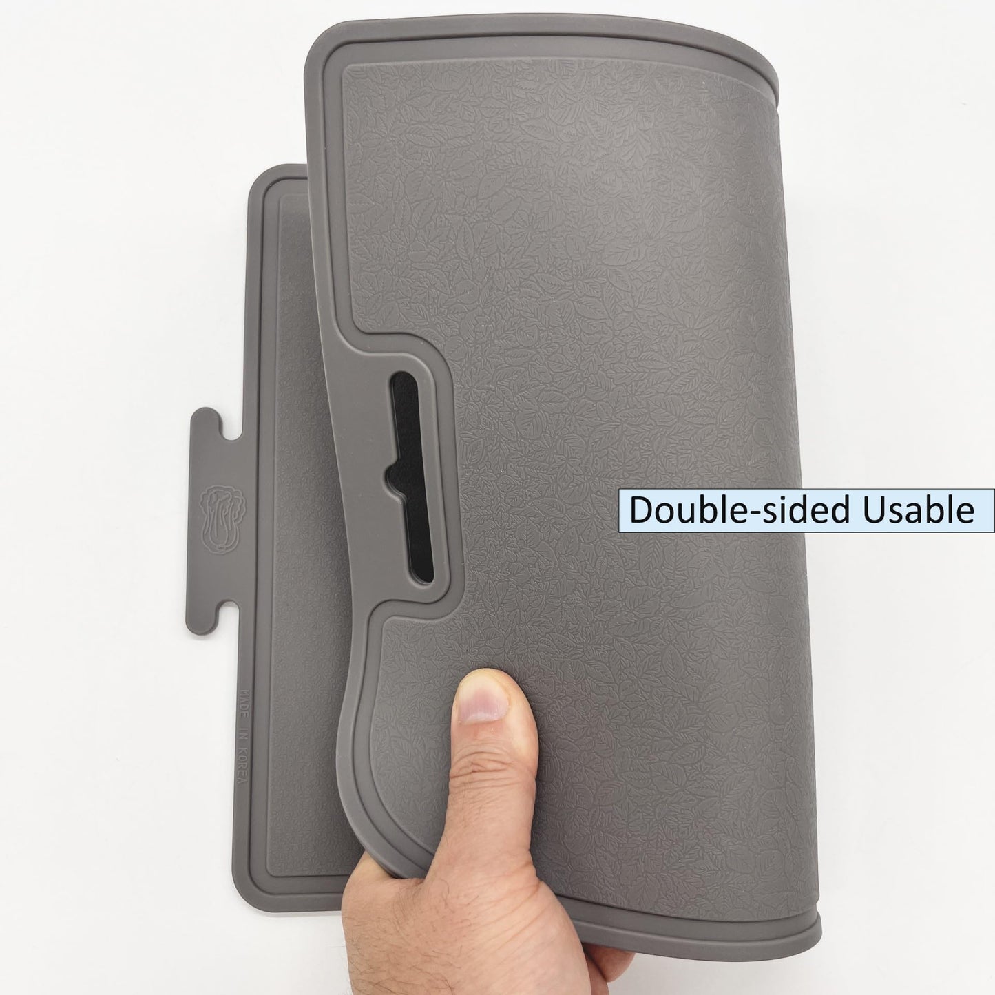 cozymomdeco Korean Made Thick Silicone Double-Sided Usable Cutting Board 14.3" x 9.7" Foldable Design Drip Groove Grip Handle Dishwasher Safe Mint Color 1PCS Gift for Mom (Gray)