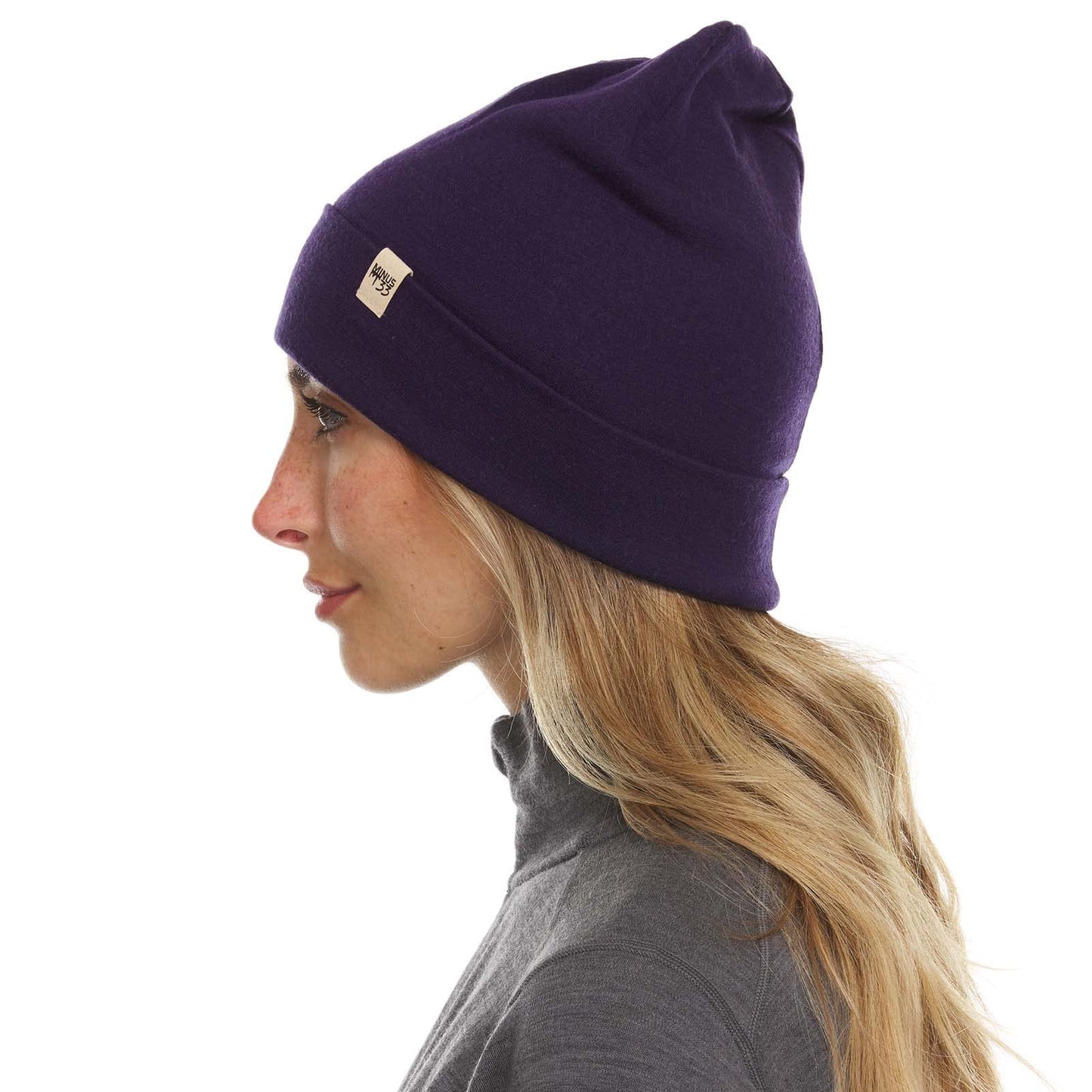 100% Merino Wool Ridge Cuff Beanie - Unisex Warm Winter Hat - Dark Purple