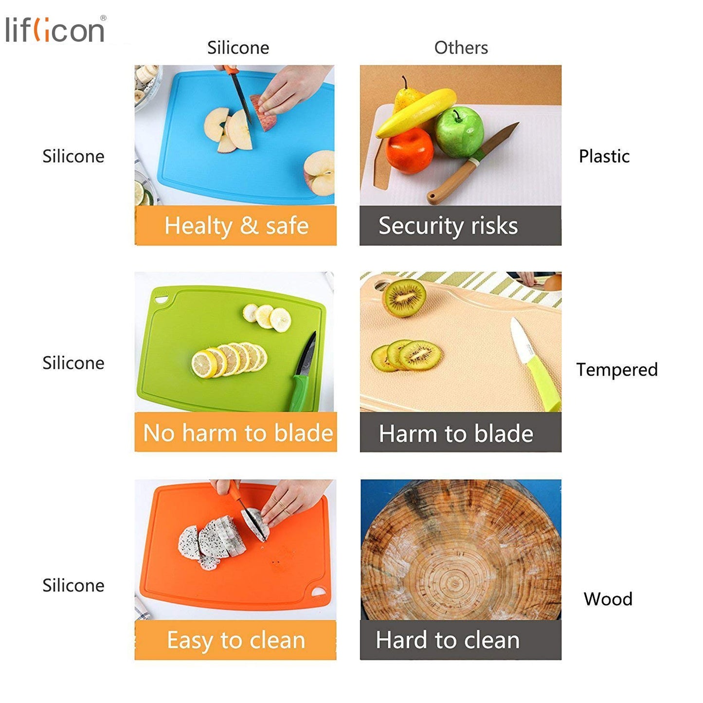 liflicon Cutting Board (L+Mid+Mini-Orange)