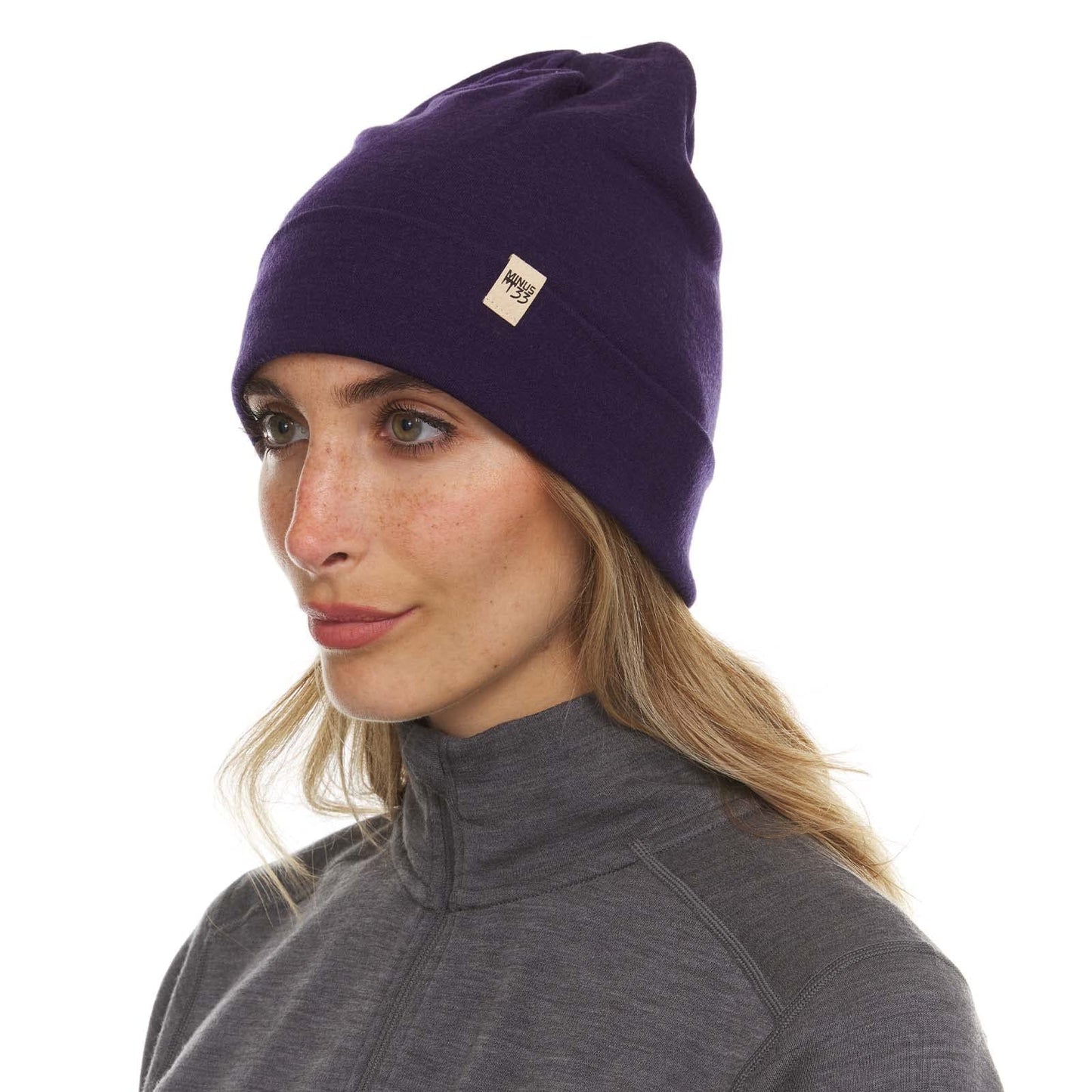 100% Merino Wool Ridge Cuff Beanie - Unisex Warm Winter Hat - Dark Purple
