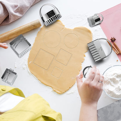 iNeibo Cookie Cutter Set, Square Cookie Cutters with Scalloped Edges, Cookies Cutter with Handle, Professional Pastry Dough Baking Cutter, Shapes Pastry Cutter