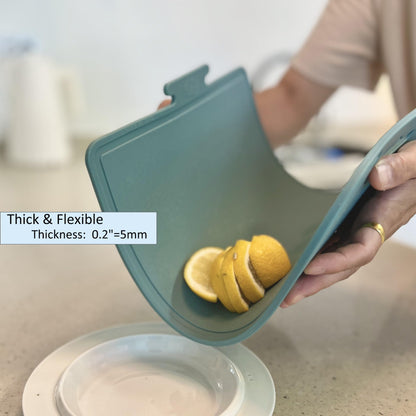 cozymomdeco Korean Made Thick Silicone Double-Sided Usable Cutting Board 14.3" x 9.7" Foldable Design Drip Groove Grip Handle Dishwasher Safe 1PCS Gift for Mom (Mint)