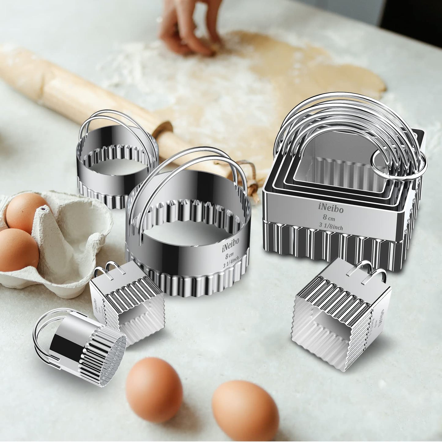 iNeibo Cookie Cutter Set, Square Cookie Cutters with Scalloped Edges, Cookies Cutter with Handle, Professional Pastry Dough Baking Cutter, Shapes Pastry Cutter