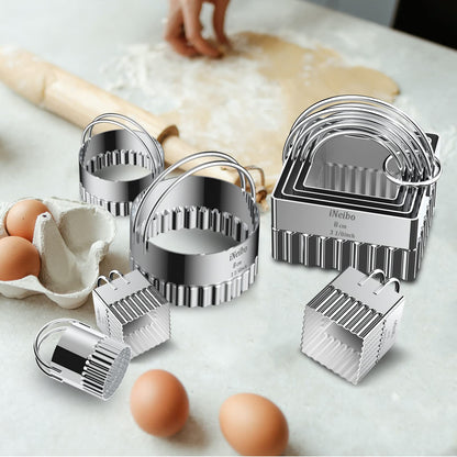 iNeibo Cookie Cutter Set, Square Cookie Cutters with Scalloped Edges, Cookies Cutter with Handle, Professional Pastry Dough Baking Cutter, Shapes Pastry Cutter