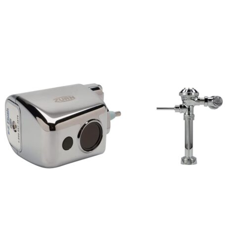 Zurn ZERK-CPM AquaSense E-Z Flush Retrofit Kit with Metal Cover, Chrome & Z6000-YB-YC Aquaflush Exposed Manual Diaphragm Flush Valve with 3.5 GPF, Sweat Solder Kit, Cast Wall Flange in Chrome