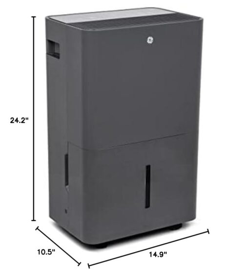 GE Energy Star Portable Dehumidifier, 50 Pint Daily Output with Pump and Drain Hose for Auto or Manual Drainage, Ultra Quiet, Perfect for Basement, Bedroom, Bathrooms, Gray - Image 2