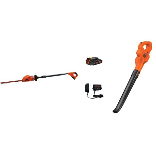 BLACK+DECKER 20V MAX Cordless Pole Hedge Trimmer, 18-Inch (LPHT120) & 20V Max Lithium Sweeper (LSW221)