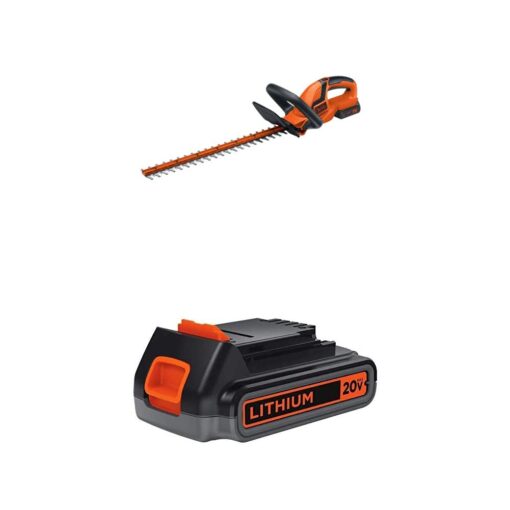 BLACK+DECKER 20V MAX Cordless Hedge Trimmer with Extra Lithium Battery 2.0 Amp Hour (LHT2220 & LBXR2020-OPE)