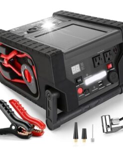 ZunDian ZD-529 Solar Portable Power Station 2000 Amps Jump Starter, 260 PSI Air Compressor, 12V Car Battery Charger with 400W Inverter Dual AC/DC/USB Output, Emergency Backup Power with Flashlights