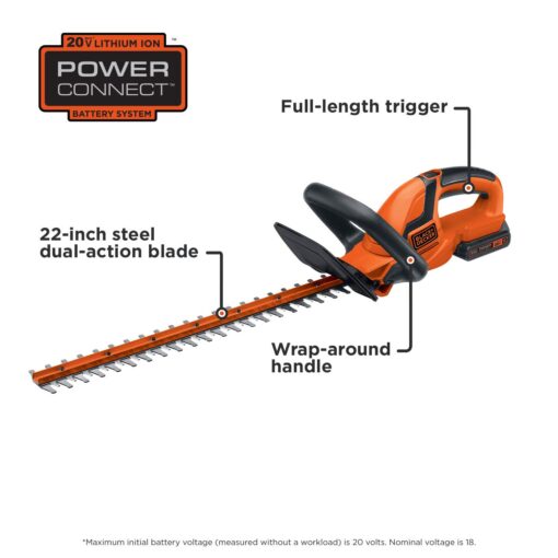 BLACK+DECKER 20V MAX Cordless Hedge Trimmer, 22-Inch (LHT2220) & 20V MAX* Cordless Sweeper (LSW221), Pack of 1 - Image 6