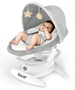Zoicay 3-in-1 Baby Swing for Infants to Toddler with Motion Detection, Portable Baby Swing & Removable Swing Seat, BT Enabled & 360°Rotating Seat and Manual Remote with 3 Swing Modes & 5-Speeds(White)