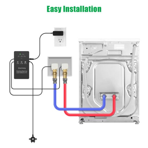 Zuomeng Washing Machine Water Leak Detector Kit with Dual Power Supply, Precise Sensor, Automatic Shut-Off Hot & Cold Valves 3/4" 90° , Alarm Sound and Alarm Light - Image 4