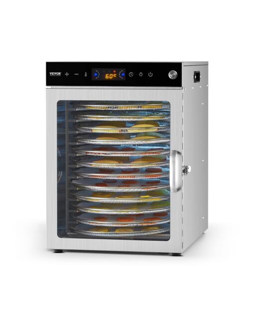 VEVOR Rotary Food Dehydrator Machine, 12 Stainless Steel Trays, 800W Electric Food Dryer with Adjustable Temperature & 24-Hour Timer, Freeze Dryer for Jerky, Meat, Fruit, Vegetables, Herbs, Dog Treats