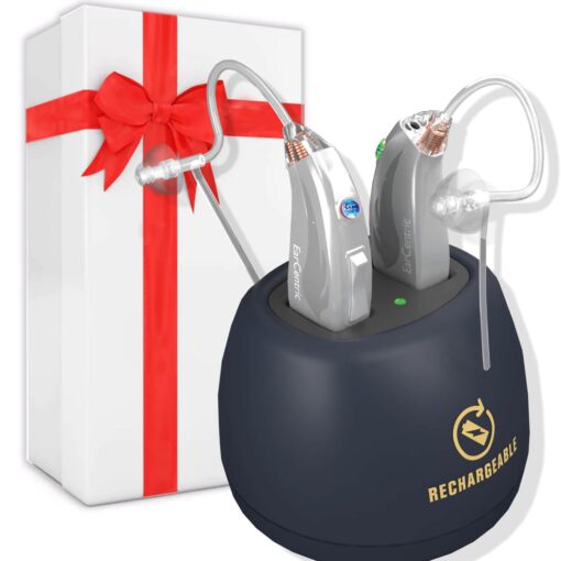 [Silver] EarCentric EasyCharge Rechargeable Hearing Aids (Pair) for Seniors, Behind-The-Ear BTE Ear Aid PSAP digital Personal sound amplification products devices with Noise Cancellation - Image 2