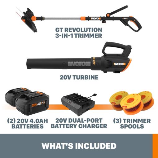 WORX 20V GT Revolution 12" 4.0Ah Cordless String Trimmer & Turbine Leaf Blower Power Share Combo Kit - WG930.3 (Batteries & Charger Included) - Image 3