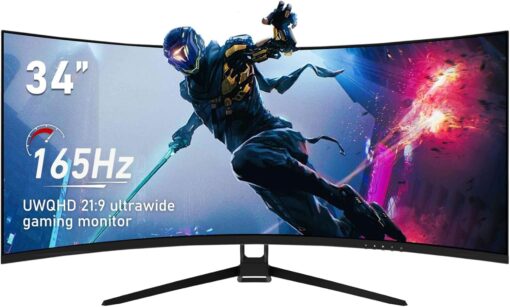 ZZA Curved Ultrawide Monitor 34 Inch,Gaming Monitor 3440 x 1440P R1500 up to165Hz(DP)/144HZ (HDMI),PC Monitors 1ms, FreeSync & G-Sync,HDR 10,122% sRGB,Computer Monitor VESA Mount Compatible - Image 2