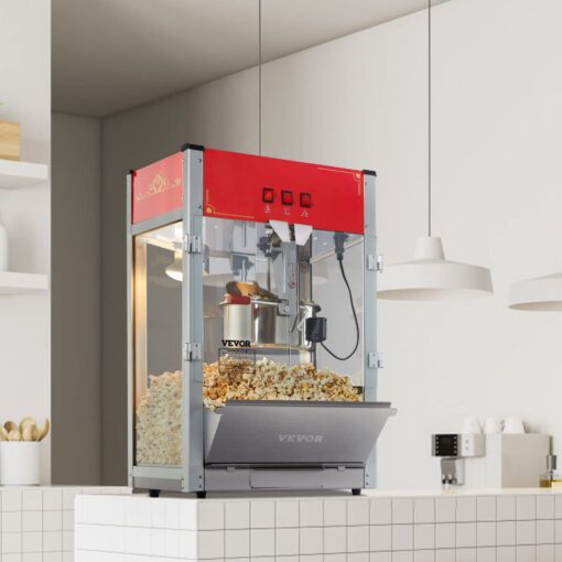 VEVOR Commercial Popcorn Machine, 12 Oz Kettle, 1440 W Countertop Popcorn Maker for 80 Cups per Batch, Theater Style Popper with 3-Switch Control Steel Frame Tempered Glass Doors 1 Scoop 2 Spoons, Red - Image 3