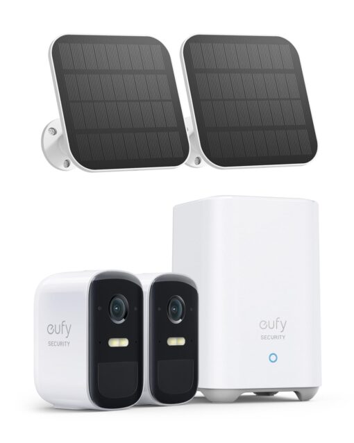 eufy Security, eufyCam 2C 2-Cam Kit with Solar Panel 2W, Security Camera Wireless Outdoor, Home Security System, HomeKit Compatibility, 1080p HD, IP67, Night Vision, Motion Only Alert, No Monthly Fee