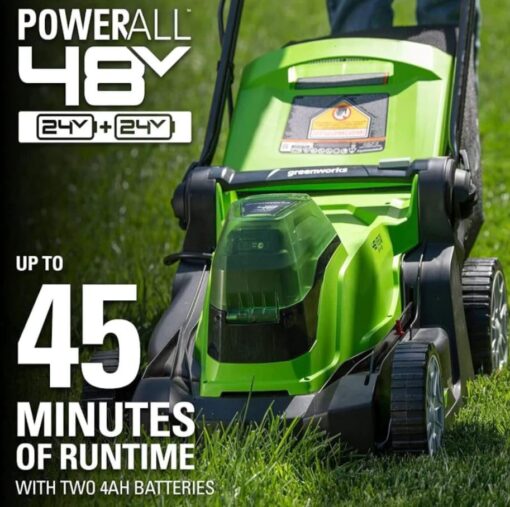 Greenworks 48V (2 x 24V) 17" Cordless (Push) Lawn Mower (125+ Compatible Tools), (2) 4.0Ah Batteries and Dual Port Rapid Charger Included - Image 2