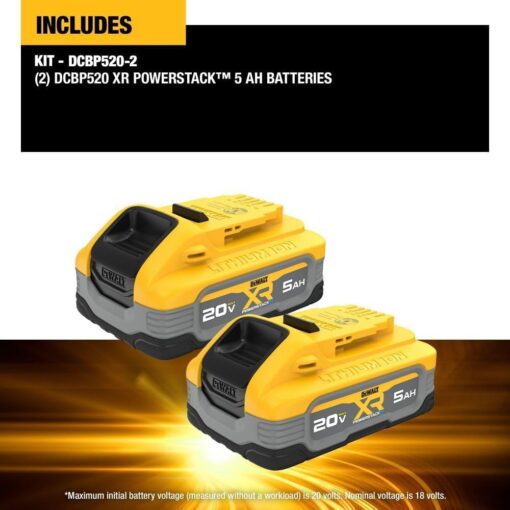 DEWALT 20V MAX XR POWERSTACK 5 Ah Lithium Ion Battery, 2-Pack (DCBP520-2) - Image 8