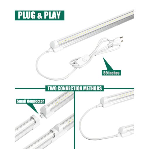 10 Pack 8FT 80W LED Shop Light, 5000K 12000LM Integrated Fixture, V Shape Daylight White Ceiling T8 LED Tube Light for Garage, Clear Cover, High Output, Linkable Shop Lights for Garage, Plug and Play - Image 5