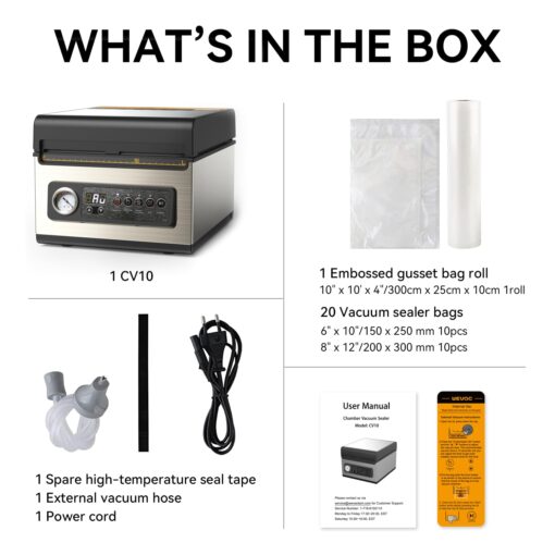 10 inch Chamber Vacuum Sealer and 8" ×12" 200 Count Bag Keeper, ideal for liquid or juicy food including Fresh Meats, Soups, Sauces and Marinades. Visible vacuum degree - Image 5