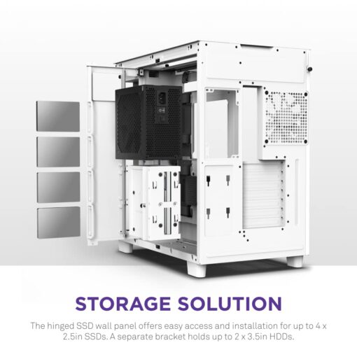 NZXT H9 Elite Dual-Chamber ATX Mid-Tower PC Gaming Case – Includes 3 x 120mm F120 RGB Duo Fans with Controller– Glass Front, Top & Side Panels 360mm Radiator Support Cable Management White - Image 3