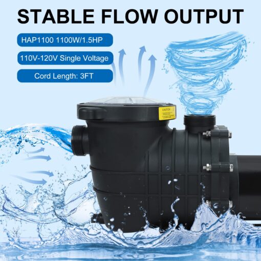 1.5 HP In/Above Ground Swimming Pool Pump, 110V 5580GPH Single Speed Pool Water Pumps lnground Above Ground with Filter Basket - Image 5