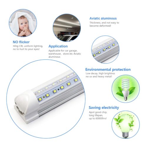 10-Pack 8ft LED Shop Light Fixture - 90W T8 Integrated LED Tube Light - 6500K 12000LM V-Shape Linkable - High Output - Clear Cover - Plug and Play - 270 Degree Lighting for Garage, Shop, Barn - Image 3