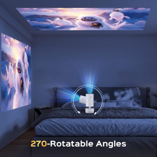 [Built-in Battery] Mini Projector with Wifi and Bluetooth, 4K 1080P Supported 270° Rotatable 150'' Screen Auto Keystone Home Outdoor Projector Portable Smart Projector for Phone/TV/Laptop/HDMI, White - Image 5