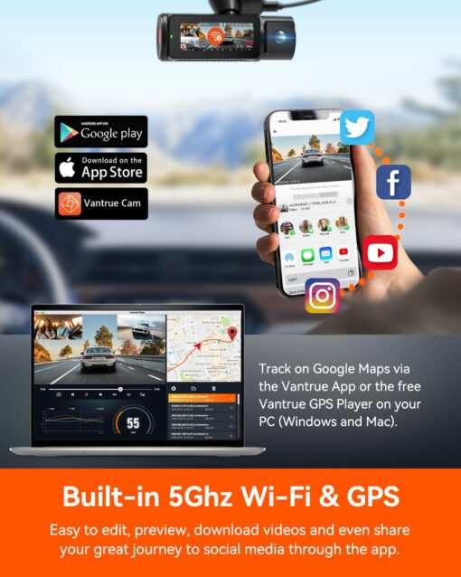 [ Bundle-2 Items: Vantrue N4 Pro 4K 3CH + Hardwire Kit ] True 4K Wi-Fi 3-Channel Dashcam, IMX678 Night Vision, Infrared Cabin Camera, 4K HDR, Voice Control, GPS Car Cam for Taxi Uber Drivers - Image 5