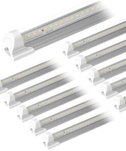 10 Pack 8FT 80W LED Shop Light, 5000K 12000LM Integrated Fixture, V Shape Daylight White Ceiling T8 LED Tube Light for Garage, Clear Cover, High Output, Linkable Shop Lights for Garage, Plug and Play