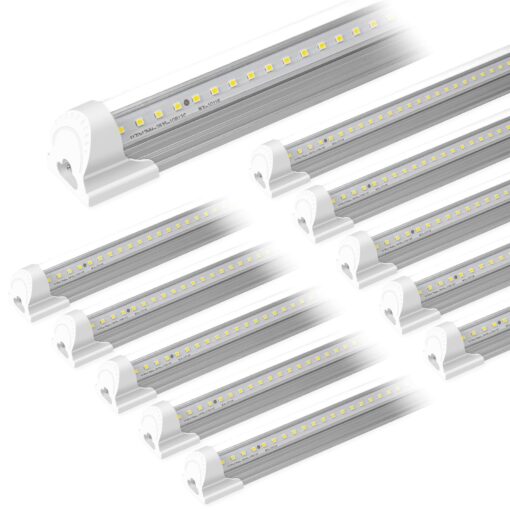 10 Pack 8FT 80W LED Shop Light, 5000K 12000LM Integrated Fixture, V Shape Daylight White Ceiling T8 LED Tube Light for Garage, Clear Cover, High Output, Linkable Shop Lights for Garage, Plug and Play