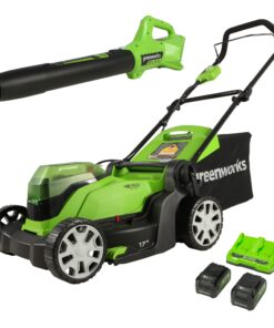 Greenworks 48V 17" Cordless Electric Lawn Mower, Leaf Blower, (2) 4.0Ah Batteries and Rapid Charger