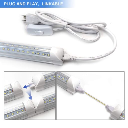 10-Pack 8ft LED Shop Light Fixture - 90W T8 Integrated LED Tube Light - 6500K 12000LM V-Shape Linkable - High Output - Clear Cover - Plug and Play - 270 Degree Lighting for Garage, Shop, Barn - Image 5